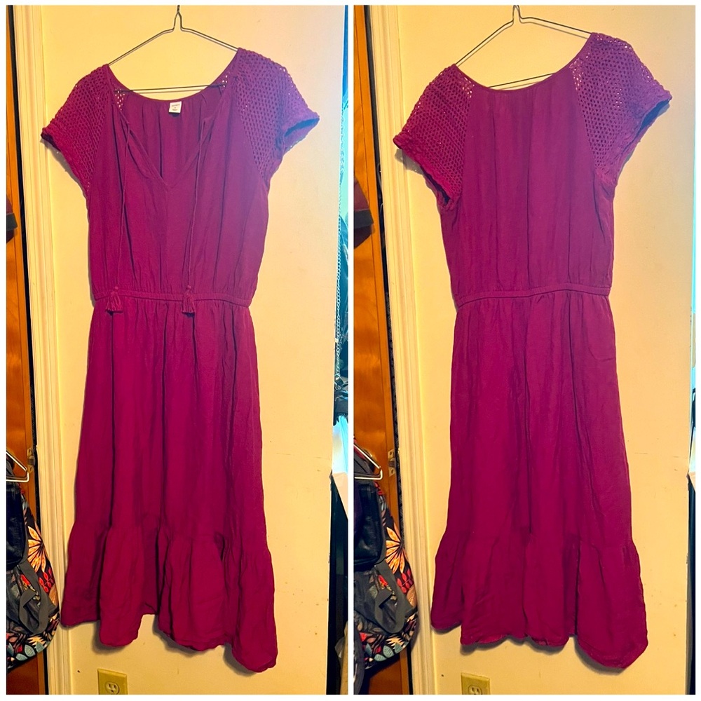 Old navy summer linen blend lined crochet shoulder dress size M
